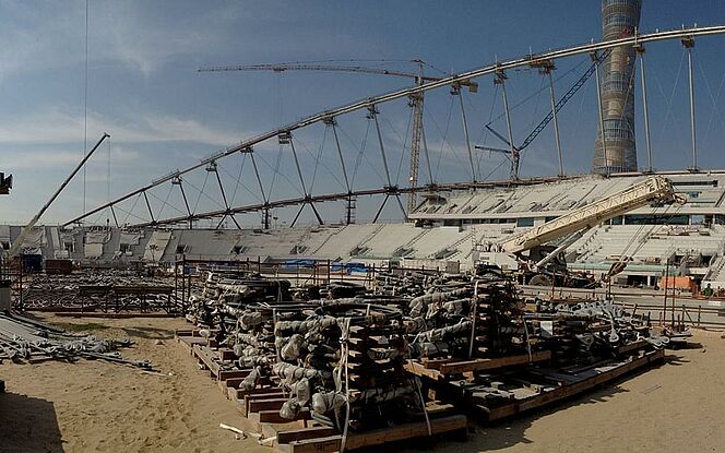 Ausschnitt der Baustelle des Stadium in Doha